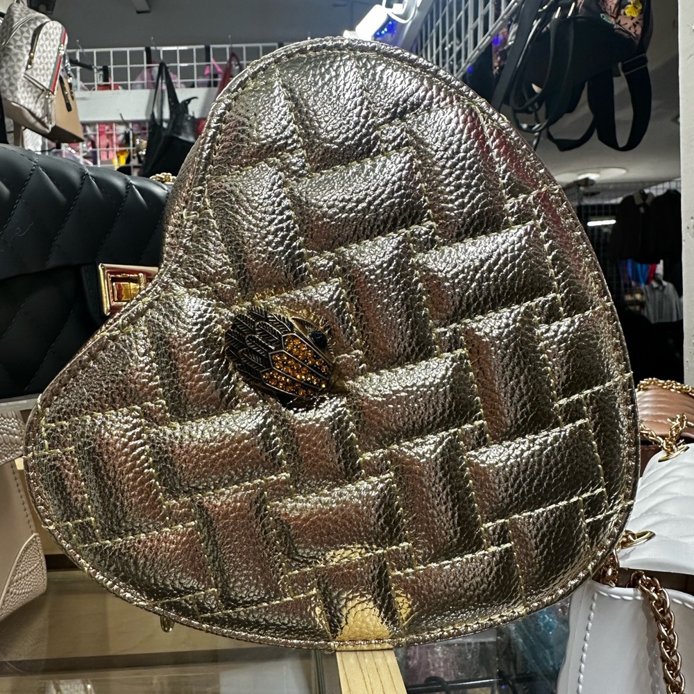 Gold Heart-Shaped Woven Handbag